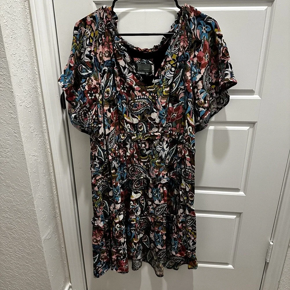 Anthropologie Floral Paisley Mini Dress in Black, Blue, Pink, Olive - Picture 5 of 11